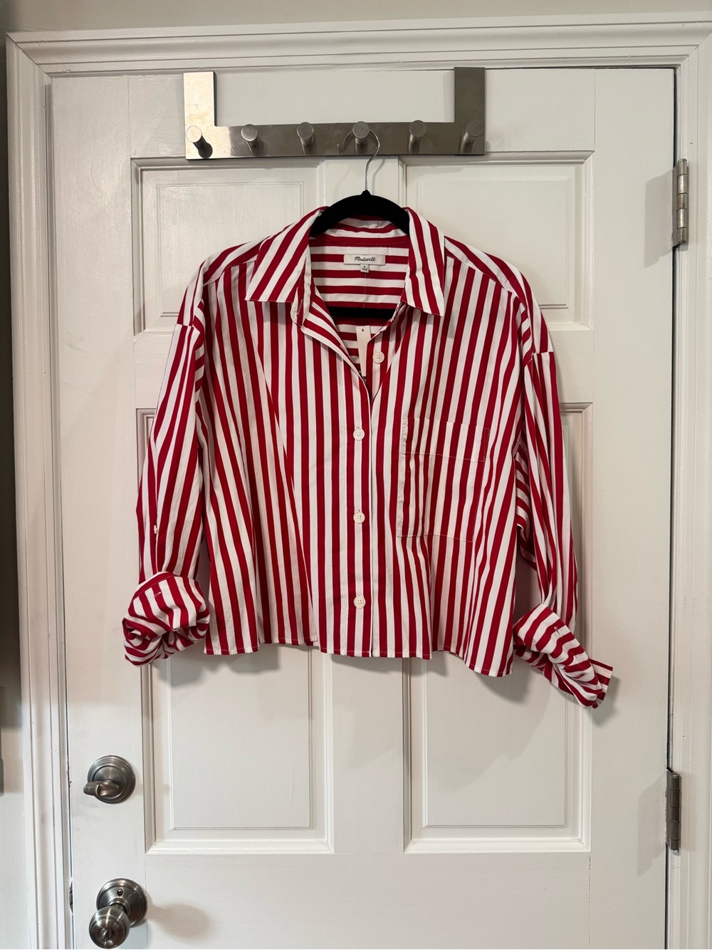 NWT Madewell Striped Red & White Cropped Button-Up Shirt - Women